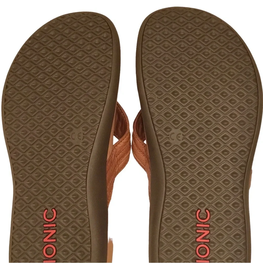 Vionic Tide Aloe Sandals Women’s 10 Brown Leather Strap Thong Toe-Post Flip Flop